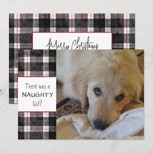 Naughty List Dog Photo Plaid Christmas Holiday Card