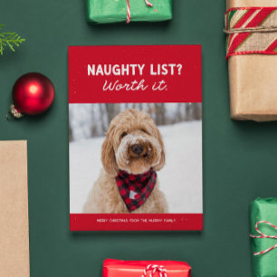Naughty list funny cute red Christmas Holiday Card