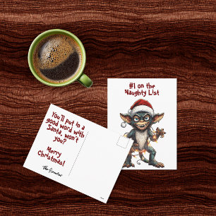 Naughty List Gremlin Holiday Postcard