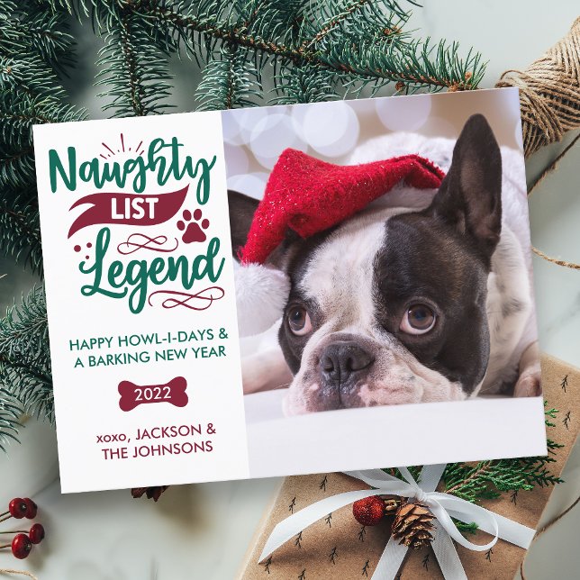 Naughty List Legend Custom Pet Dog Photo Holiday Postcard (Creator Uploaded)