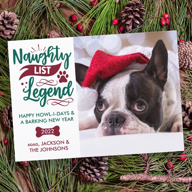 Naughty List Legend Personalised Pet Dog Photo  Holiday Card (Creator Uploaded)