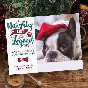 Naughty List Legend Personalised Pet Dog Photo  Holiday Postcard