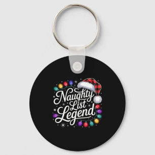 Naughty List Legend Xmas Lights Buffalo Plaid Red  Key Ring