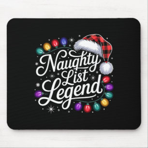 Naughty List Legend Xmas Lights Buffalo Plaid Red  Mouse Pad