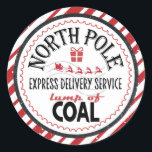 Naughty List | Lumps of Coal from the North Pole Classic Round Sticker<br><div class="desc">Naughty List Christmas sticker. Design features typography script '' North Pole '' ''Lumps of Coal'' on a white background with Christmas elements.</div>