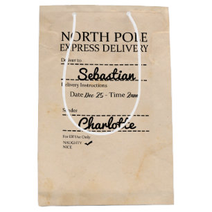 Naughty List North Pole Express Delivery Christmas Medium Gift Bag