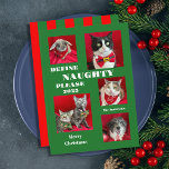 Naughty List Pet Photo Christmas Flat Card<br><div class="desc">This funny pet photo Christmas card features the words "Define Naughty Please" along with five photos of your adorable pet or pets! You can customise the year and your family name. The design features photos of your pet or pets in varying sizes on a Christmas green background with white lettering...</div>