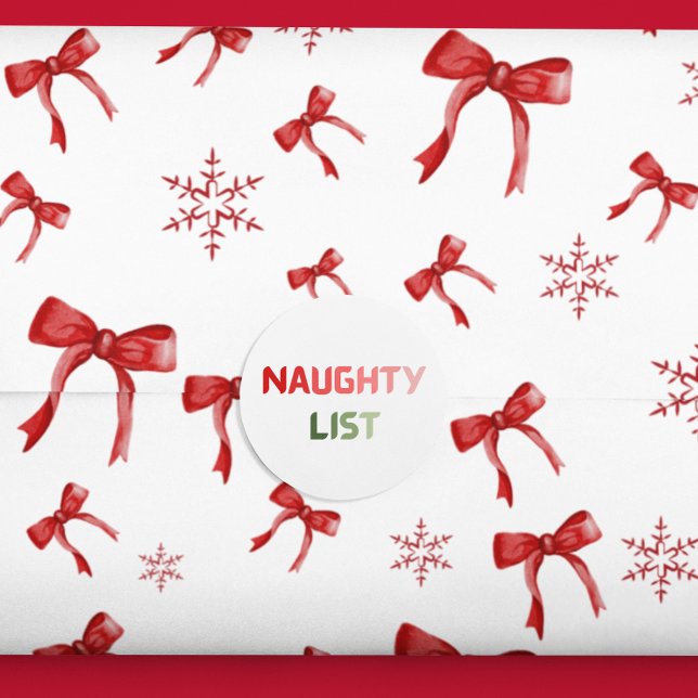 Naughty List Red Christmas Fun Round Gift Sticker (Creator Uploaded)