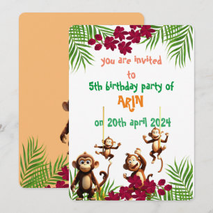naughty monkey family kids birthday  invitation