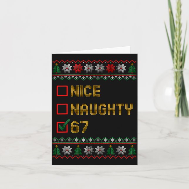 Naughty Nice 6 7 Funny Brainrot Meme Ugly Xmas Six Card (Front)