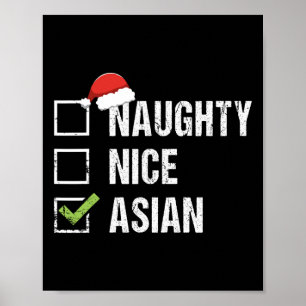 Naughty Nice Asian Asia Santa Hat Christmas Gift  Poster