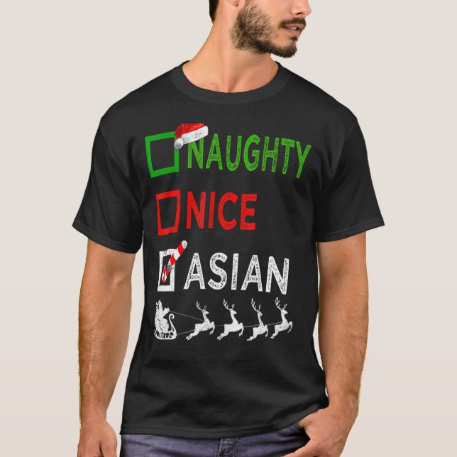 Naughty Nice Asian Christmas Pyjamas Funny Santa H T-Shirt (Front)