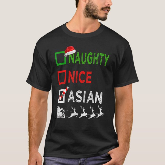 Naughty Nice Asian Christmas Pyjamas Funny Santa H T-Shirt (Front)