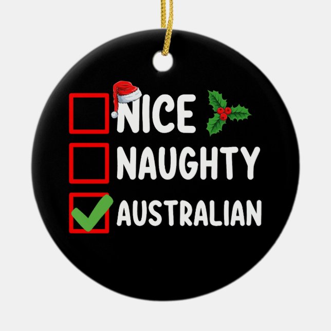 Naughty Nice Australian Christmas List Holiday Ceramic Tree Decoration (Front)