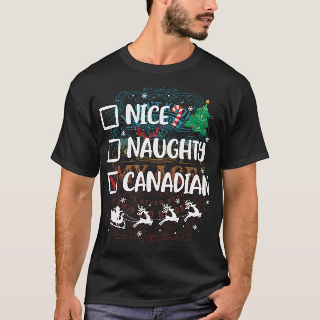 Naughty Nice Canadian Christmas Funny Santa Hat Xm T-Shirt (Front)