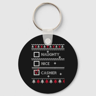 Naughty Nice Cashier Festive Winter Ugly Christmas Key Ring