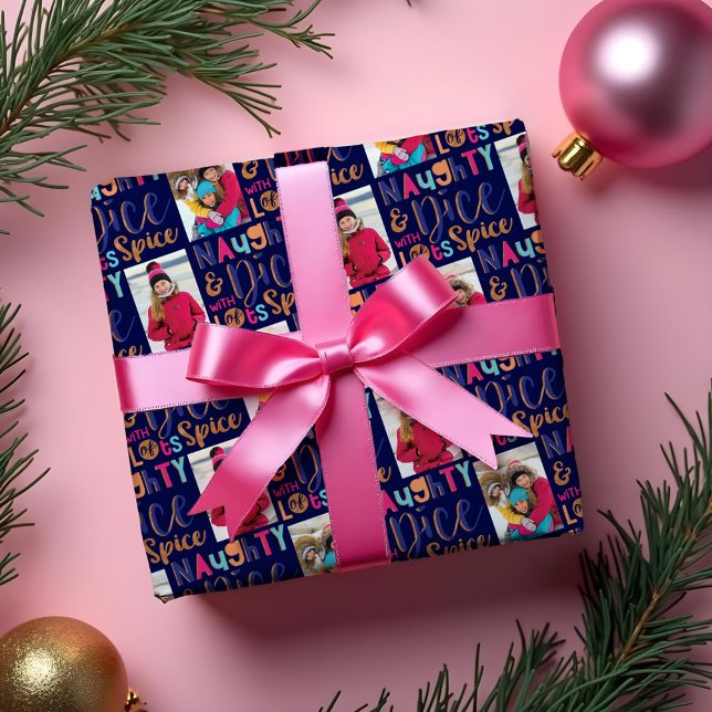 Naughty & Nice | Cheery Colourful Christmas Photo Wrapping Paper (Naughty & Nice | Cheery Colourful Christmas Photo Wrapping Paper)