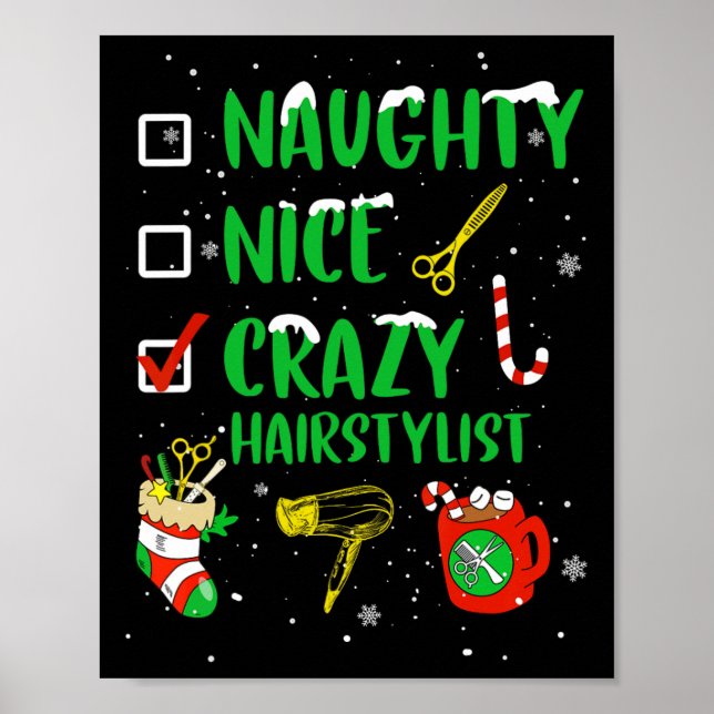 Naughty Nice Crazy Hairstylist Hairdresser Funny X Poster (Front)