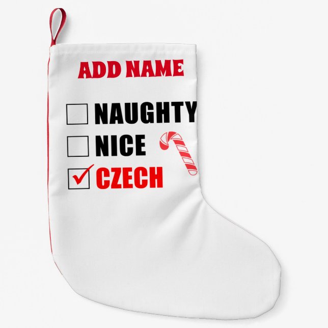 Naughty Nice Czech Personalised Small Christmas Stocking (Front)