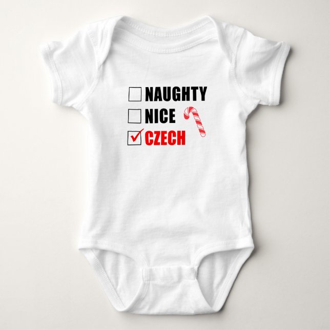 Naughty Nice Czech Santa List Baby Bodysuit (Front)