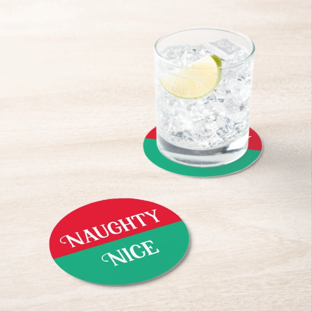 Naughty Nice Double Christmas Round Paper Coaster (Insitu)