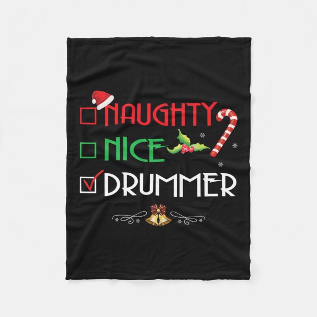 Naughty Nice Drummer Group Matching Christmas Gift Fleece Blanket (Front)