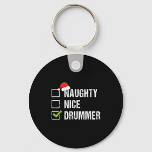 Naughty Nice Drummer Shirt Drumming Santa Hat Chri Key Ring