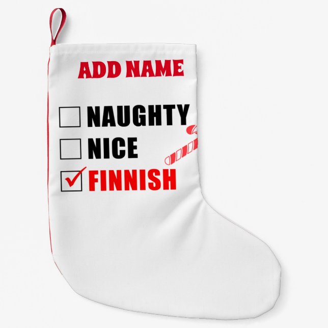 Naughty Nice Finnish Personalised Small Christmas Stocking (Front)