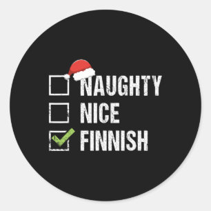Naughty Nice Finnish Santa Hat Finland Christmas G Classic Round Sticker