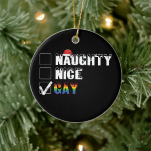 Naughty Nice Gay Rainbow Pride LGBT Christmas Gift Ceramic Tree Decoration