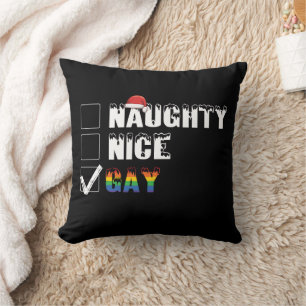 Naughty Nice Gay Rainbow Pride LGBT Christmas Gift Cushion
