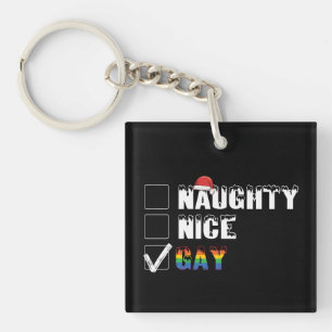 Naughty Nice Gay Rainbow Pride LGBT Christmas Gift Key Ring