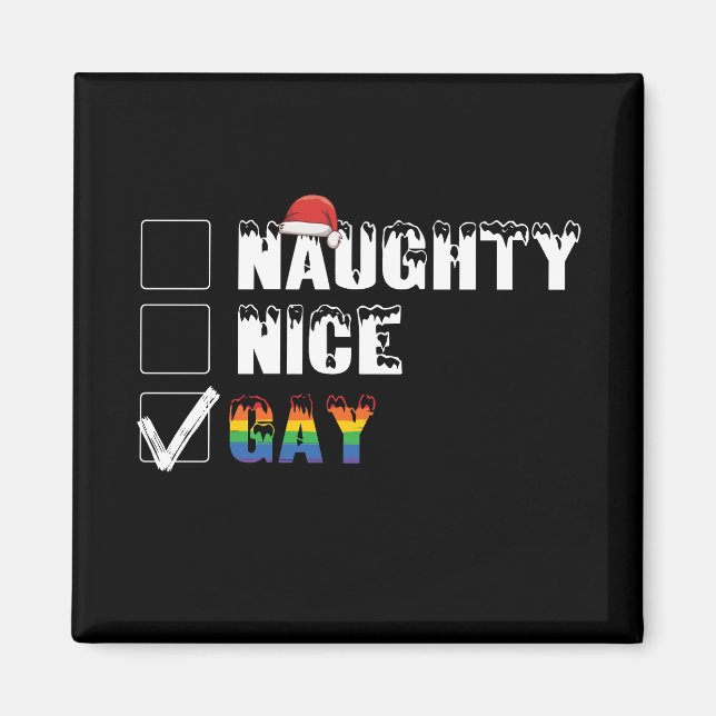 Naughty Nice Gay Rainbow Pride LGBT Christmas Gift Magnet (Front)