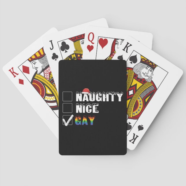 Naughty Nice Gay Rainbow Pride LGBT Christmas Gift Playing Cards (Back)