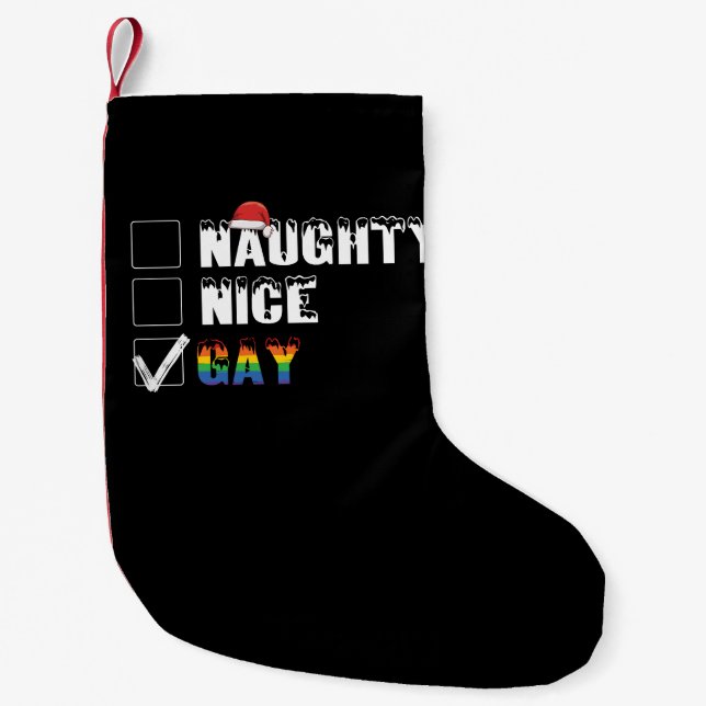 Naughty Nice Gay Rainbow Pride LGBT Christmas Gift Small Christmas Stocking (Front)