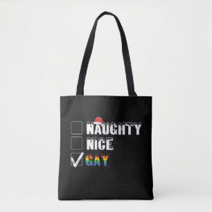 Naughty Nice Gay Rainbow Pride LGBT Christmas Gift Tote Bag