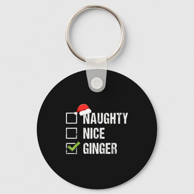 Naughty Nice Ginger Redhead Santa Hat Irish Christ Key Ring (Front)