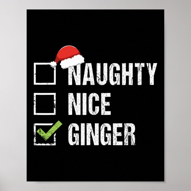 Naughty Nice Ginger Redhead Santa Hat Irish Christ Poster (Front)