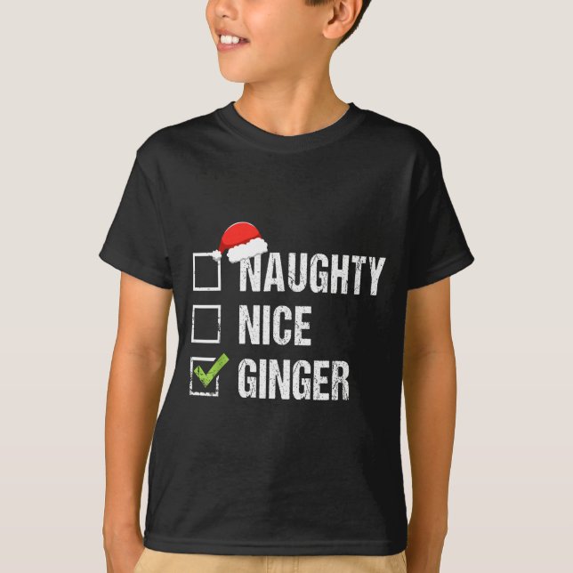 Naughty Nice Ginger Redhead Santa Hat Irish Christ T-Shirt (Front)