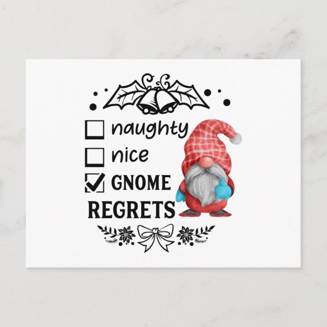 Naughty Nice Gnome Regrets Christmas Gnome Postcard (Front)