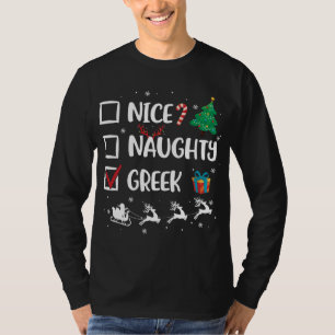Naughty Nice Greek Christmas Funny Santa Hat Xmas  T-Shirt