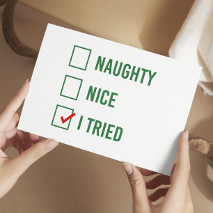 Naughty, Nice, I Tried - Funny Christmas Quote Postcard