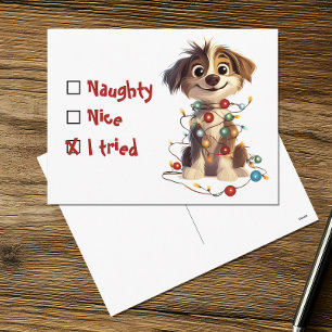 Naughty Nice I Tried Holiday Puppy Postcard