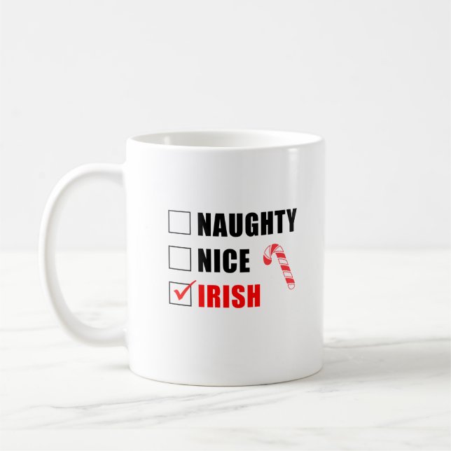 Naughty Nice Irish Christmas Design Coffee Mug (Left)
