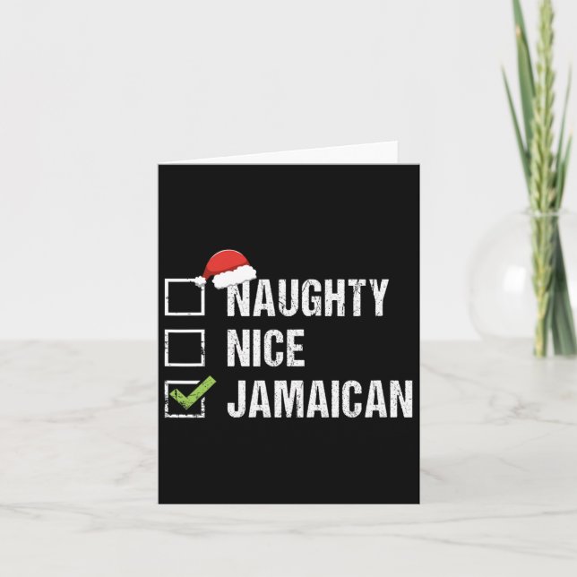 Naughty Nice Jamaican Santa Hat Christmas Gift  Card (Front)