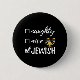 Naughty Nice Jewish Funny Ugly Christmas Hanukkah 6 Cm Round Badge