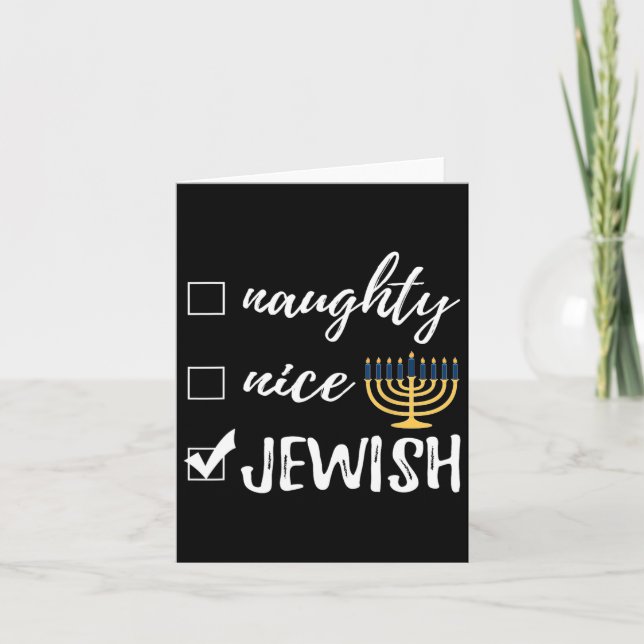Naughty Nice Jewish Funny Ugly Christmas Hanukkah  Card (Front)
