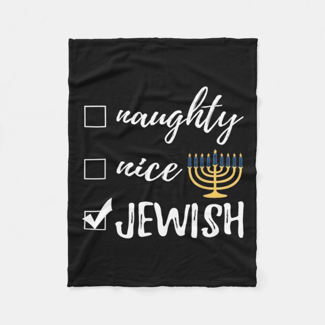 Naughty Nice Jewish Funny Ugly Christmas Hanukkah  Fleece Blanket (Front)
