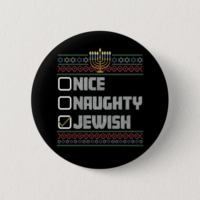 Naughty Nice Jewish Santa Ugly Christmas Hanukkah  6 Cm Round Badge (Front)