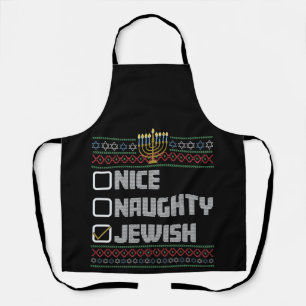 Naughty Nice Jewish Santa Ugly Christmas Hanukkah  Apron